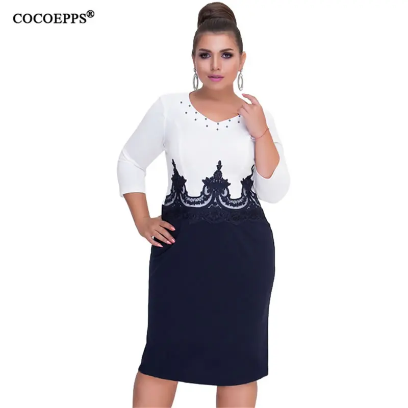 

5XL 6XL 2019 Autumn Big Sizes Women Dress Plus Size Female Lace Patchwork Bodycon Dress Winter Casual Elegant Party Office Dress