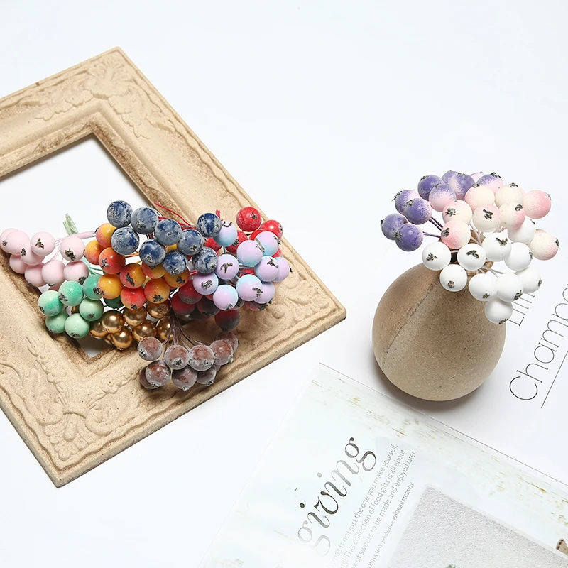 

10pcs Mini Artificial Flower Fruit Stamens Cherry Christmas Plastic Pearl Berries for Wedding DIY Gift Box Decorated Wreaths