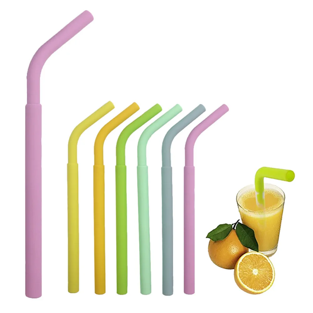 

Reusable pack Silicone Drinking Straw With Brush Silicone Straw For Children Recycleable Bent Sucker Cocktail Drinks Gadgets