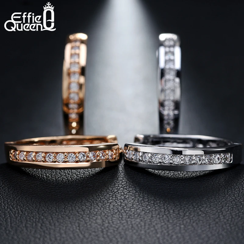 Effie queen Модные женские серьги золотого цвета, медные серьги-кольца с фианитами для женщин, маленькие круглые ювелирные изделия HOME34