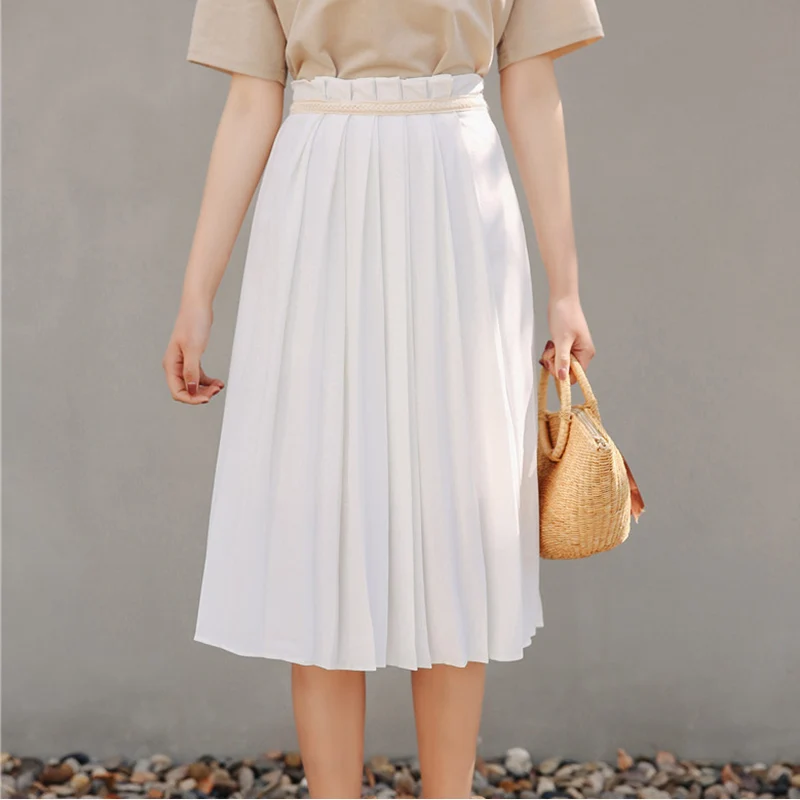 

Ins long chiffon skirt summer 2019 new Korean version of the wild pure color over the knee half pleated skirt students