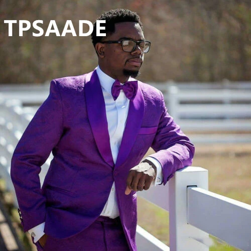 Costume De Smoking A Revers Pour Homme 2 Pieces Avec Veste Et Pantalon Motif Violet Pour Le Meilleur Marie 1 Bouton Aliexpress