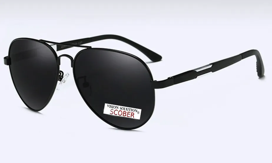= SCOBER = Мужские поляризационные солнцезащитные очки Pilot Al-Mg, весенние дужки, большая оправа для вождения, рыбалки, Uv400, УФ-защита, навигация - Цвет линз: Черный