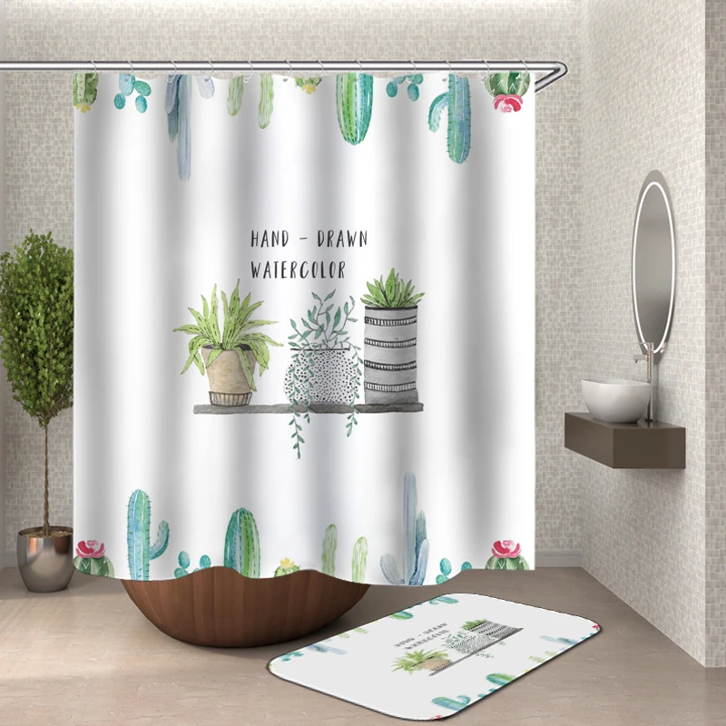 Tropical Cactus Shower Curtain Polyester Fabric Bath For Cactus Shower Curtain Polyester Fabric