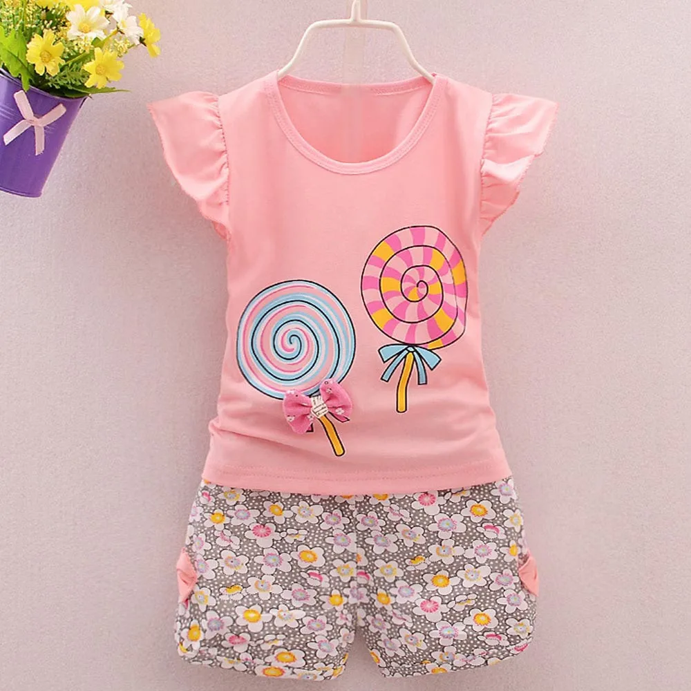 

Fashion 2018 Lovely Baby Girl Clothes 2pcs Toddler Kids Baby Girls Outfits T-shirt Tops+short Pants Clothes Set