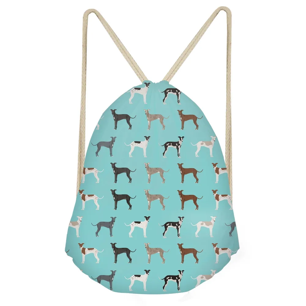 

Funny Dog Greyhound Pattern Green Drawstring Bags for Teen Girls Casual Large Storage Beach Bags Softback BackpacksSumka