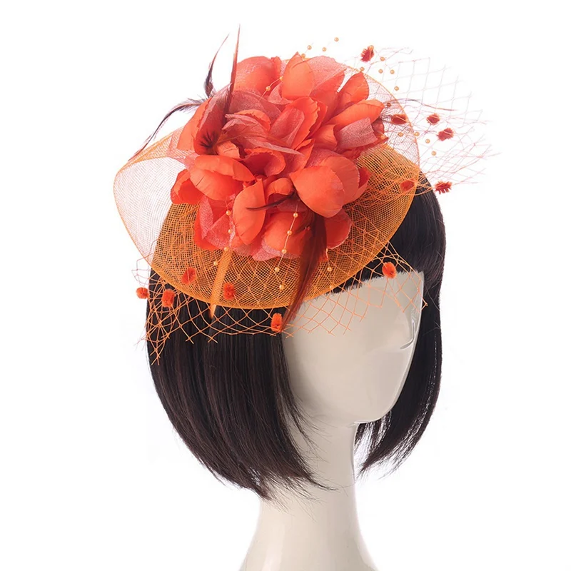 Ladies Royal Fascinators Wedding Races Sinamay Cocktail Fascinator Women Linen Feather Hat Party Fedora Cap