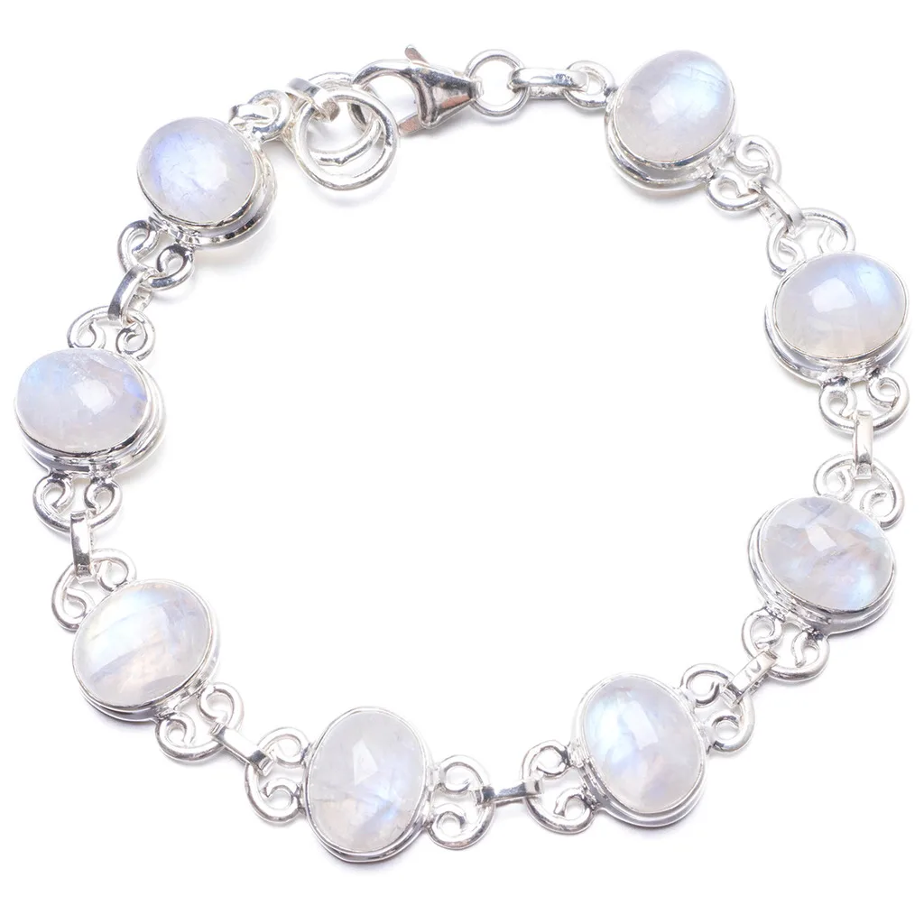 

Natural Rainbow Moonstone Handmade Unique 925 Sterling Silver Bracelet 7 1/4-7 1/2" Y2011