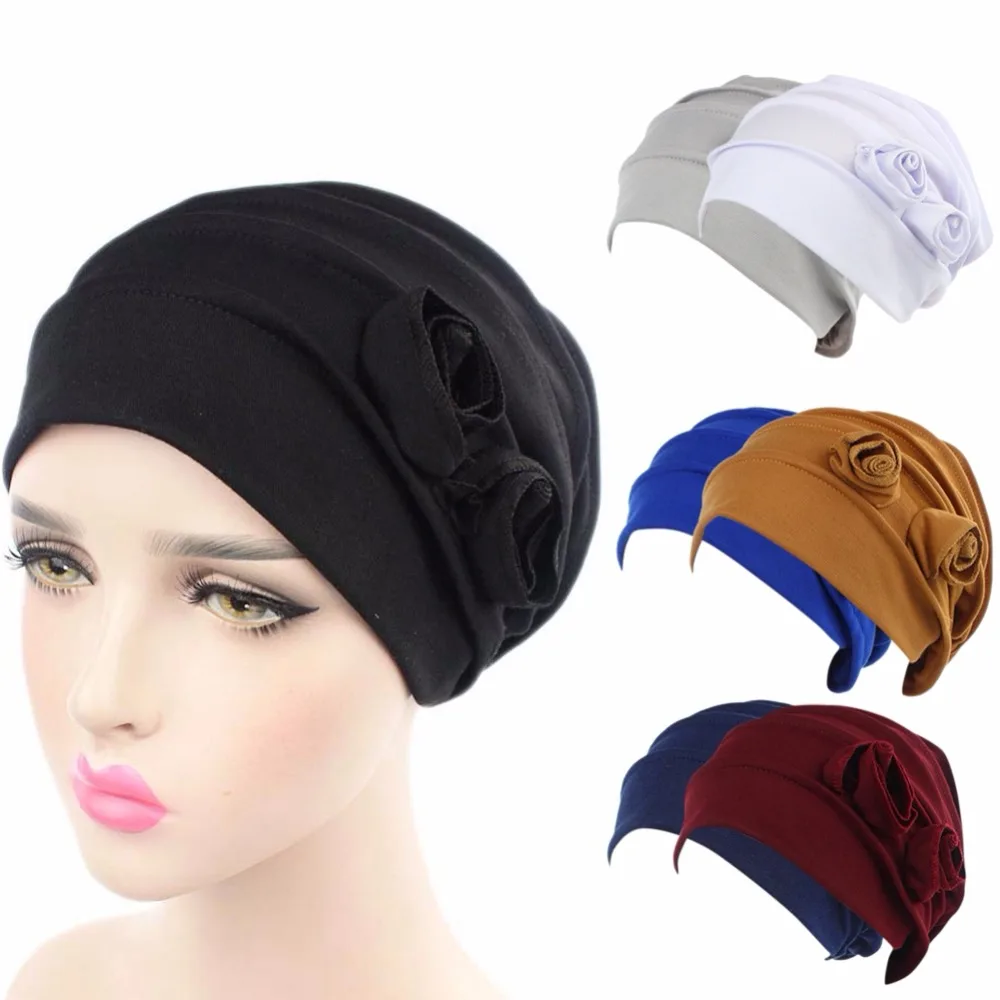 Женская мусульманская стрейчевая шапочка-тюрбан, однотонная хлопковая кепка chemo, шарф для выпадения волос, кепка хиджиб, 7 цветов