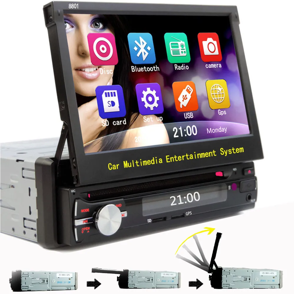 1din с выдвижным экраном. Автомагнитола с GPS Navi 1 din. Автомобильный DVD Player 1din.