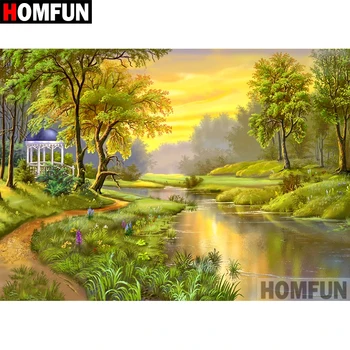 

HOMFUN Full Square/Round Drill 5D DIY Diamond Painting "Lake scenery" Embroidery Cross Stitch 5D Home Decor Gift A07448