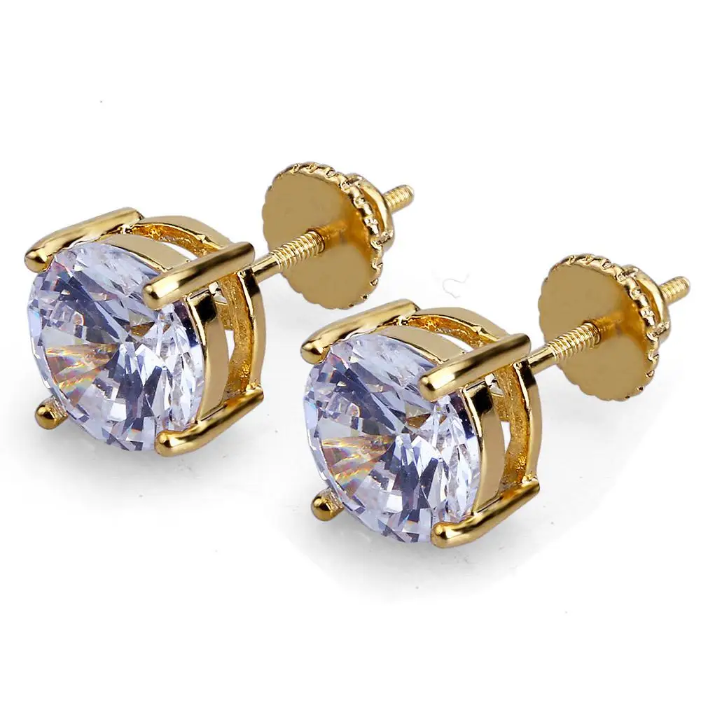 Gold TOPGRILLZ, серьги-гвоздики в стиле хип-хоп, со льдом, с завинчивающейся задней частью, золото/серебро, микро-Серьги 8 мм, CZ камень, серьги, подарок для Mem - Окраска металла: Gold