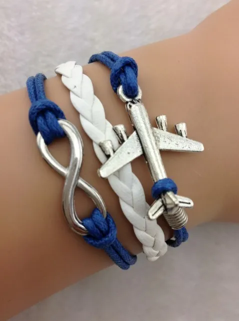 

1pcs Aircraft bracelet, bracelet, ancient silver charm, charm red - white leather, personalized 1845 Min order 10$