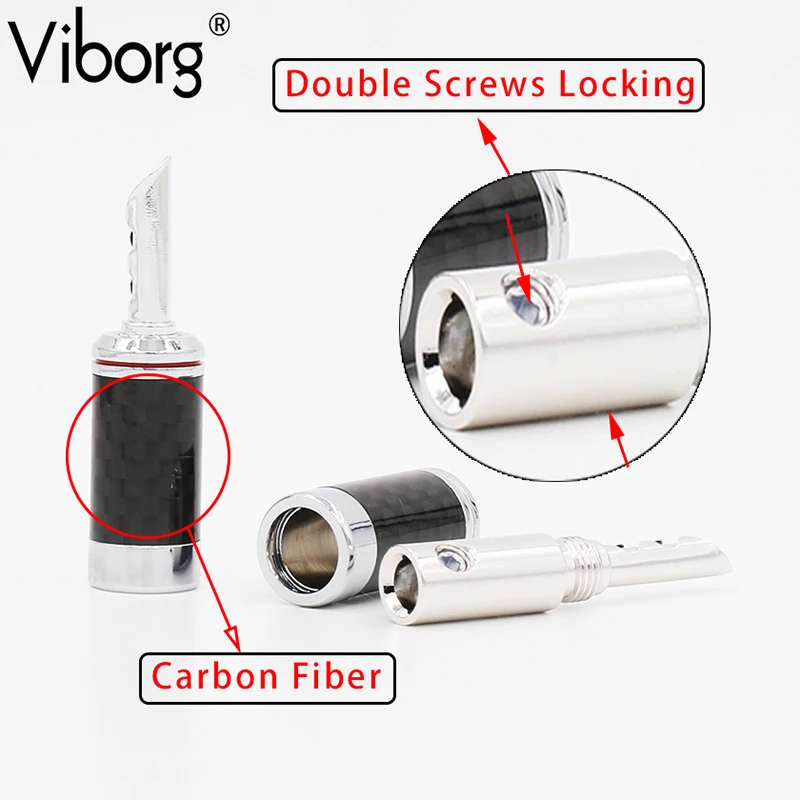 

High Quality Carbon fiber Rhodium plated speaker cable plug 4pieces