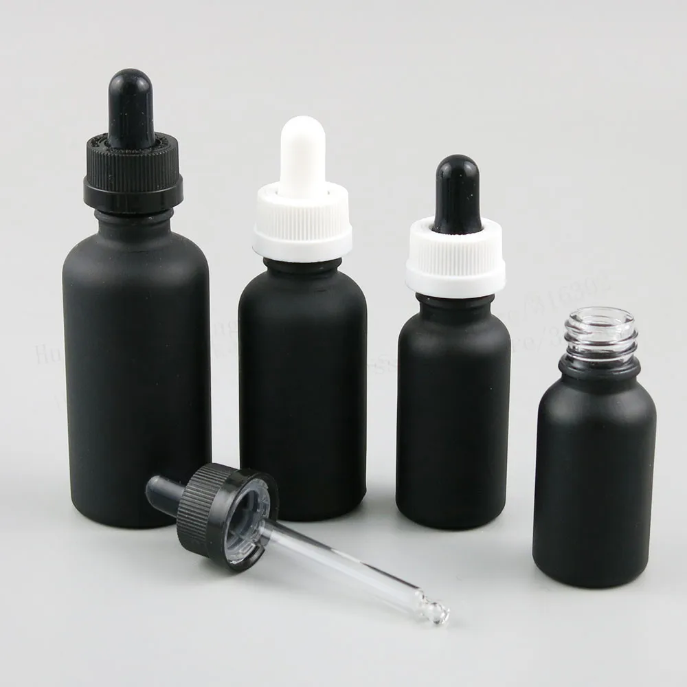 

12 x 5ml 10ml 15ml 20ml 30ml 50ml 100ml Matt Black Glass Bottle With Childproof Drop 1/3oz 1/3oz 1/2oz 1oz 3.33oz Drop Vials