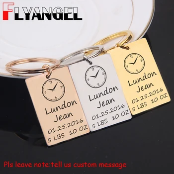 

FLYANGEL Custom Engraved Baby Stats Birth Stats Keychain Bag Charm New Mom And New Dad Gifts Newborn Keepsake Keyring Jewelry