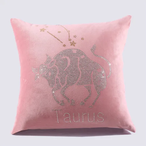 IDouillet Созвездие Стразы, декоративная Бархатная подушка, чехол подушка со знаком зодиака, чехол для дивана, дивана, стула, квадратная 45x45 см - Цвет: Taurus pink