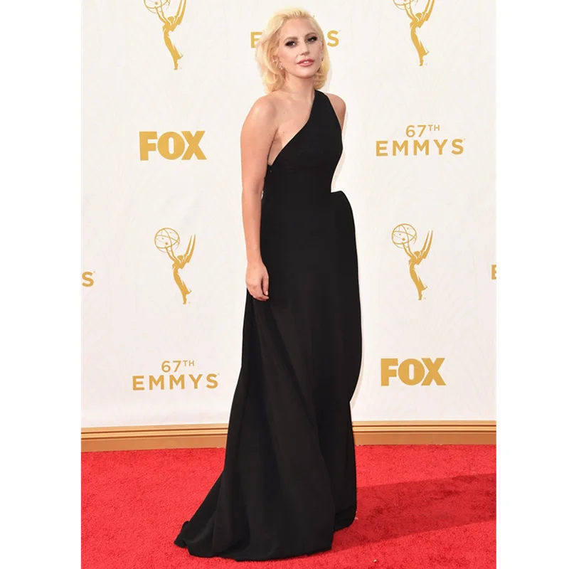 Элегантные женские платья Gaga Red Carpet 67th Emmy Awards A line сексуальные черные шифоновые вечерние платья с рюшами на одно плечо платья знаменитостей