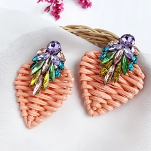 Corazón de ratán de punto de madera gota pendientes Vintage hecho a mano de cristal abeja pendientes colgantes fiesta declaración 2019 joyería de las mujeres al por mayor