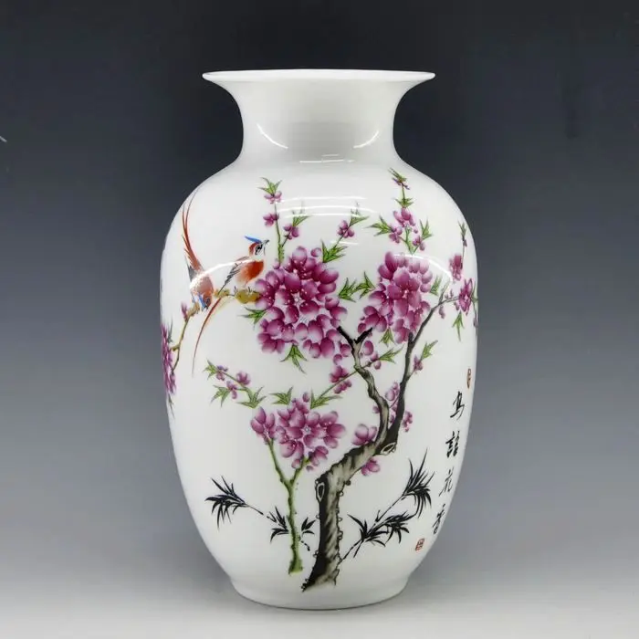 Мини нежный китайский семейный розовый фарфор Цветочная ваза птицы и цветы для домашнего декора