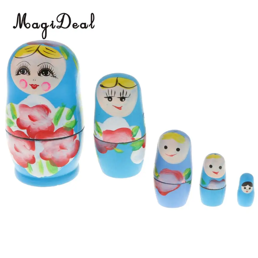 5PCS Wooden Russian Nesting Dolls Matryoshka Stacking Nested Dolls Toys Christmas Gifts Home Decoration for DIY Hand Painted