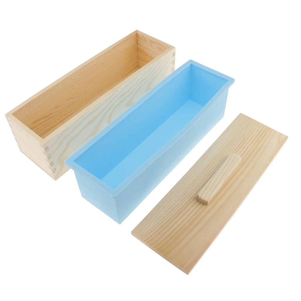 2 Pieces/set Soap Cutters Mold Cutting Tool with Wire Slicer + 1200ml Silicone Soap Loaf Mould with Wood Box Soap Making