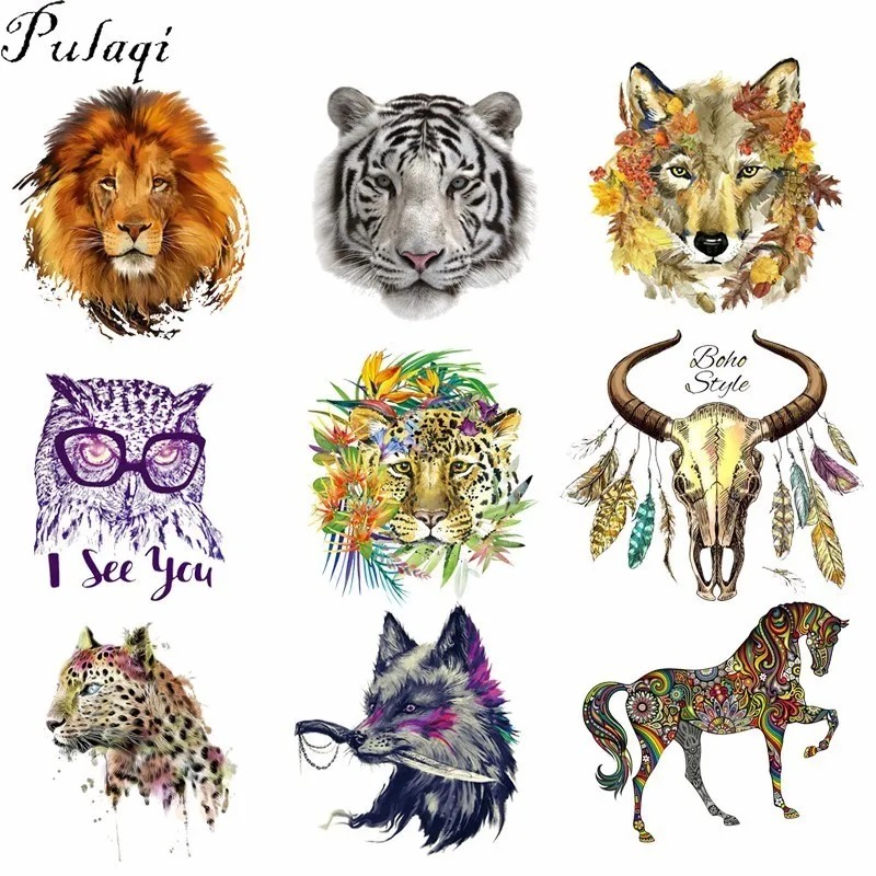 Pulaqi Cartoon Animal Skull Heat Transfer For T-Shirts Iron on Transfers Patches Thermal Press Fabric Clothing Stickers DIY E