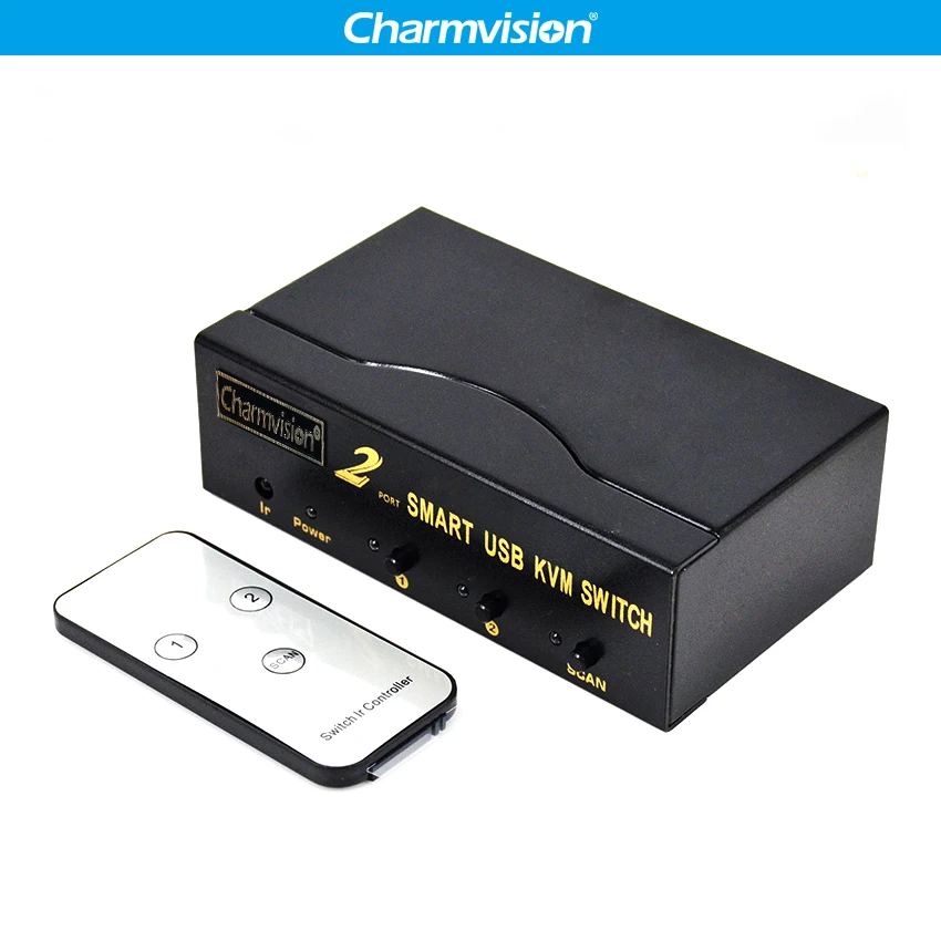 Charmvision UK201R 2 Posts PC hosts Input 4 USB2.0 HUB Output KVM Switch with Remote Control original cable Mini Auto switcher