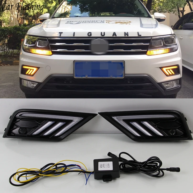 

wholesale car styling 2pcs For Volkswagen VW Tiguan 2017 2018 LED DRL Daytime Running Light Daylight 12V Fog lamp free shipping