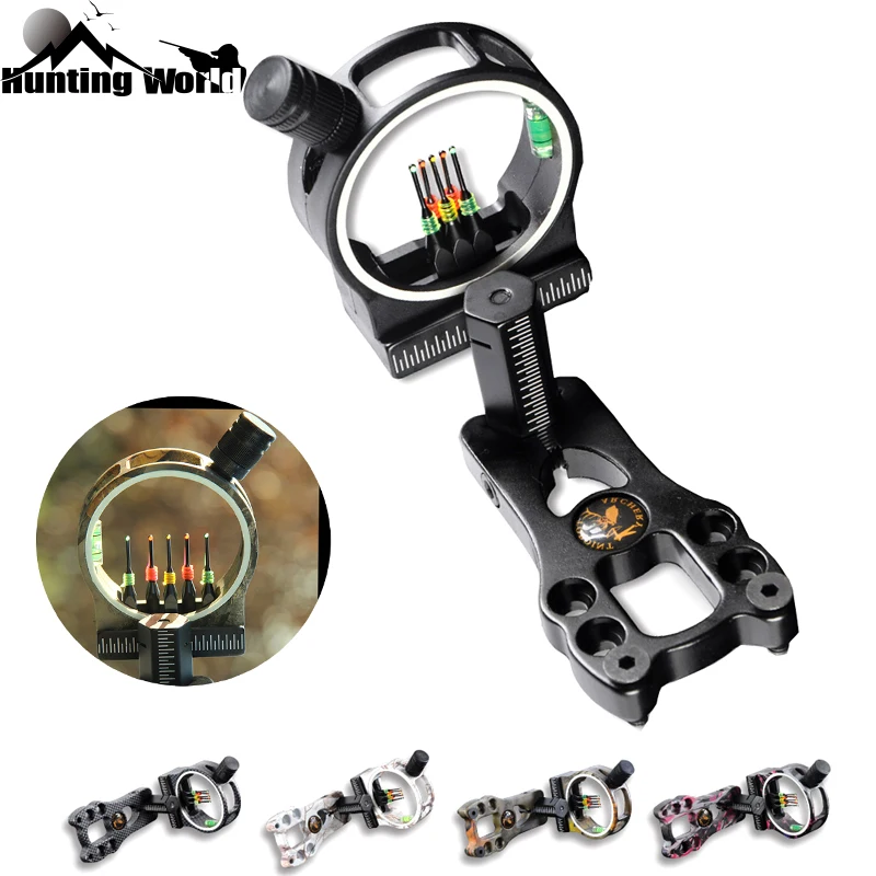 Archery Aluminum Adjustable 5 pin 0.029" Bow Brass Fiber Optical Sight