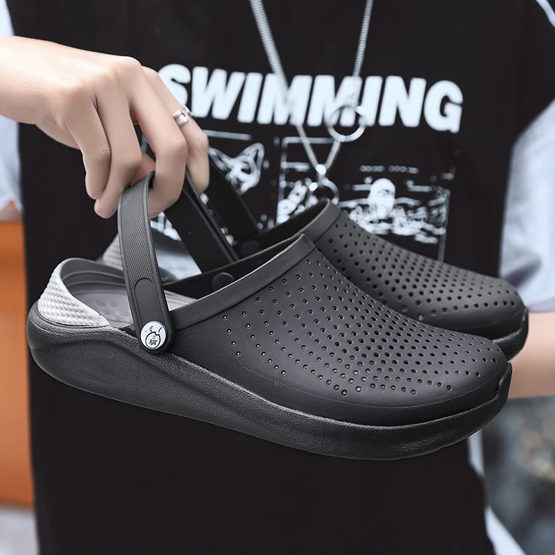 black rubber clogs
