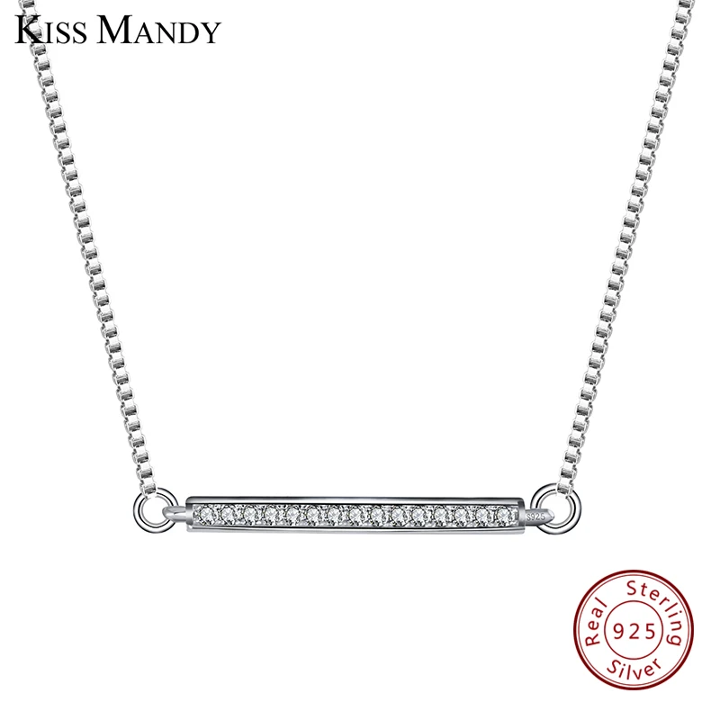 

KISS MANDY 100% Solid 925 Sterling Silver Necklaces For Women Bar Name Necklace 15 PCS AAA Dazzling CZ Silver Jewelry Gift KSN92