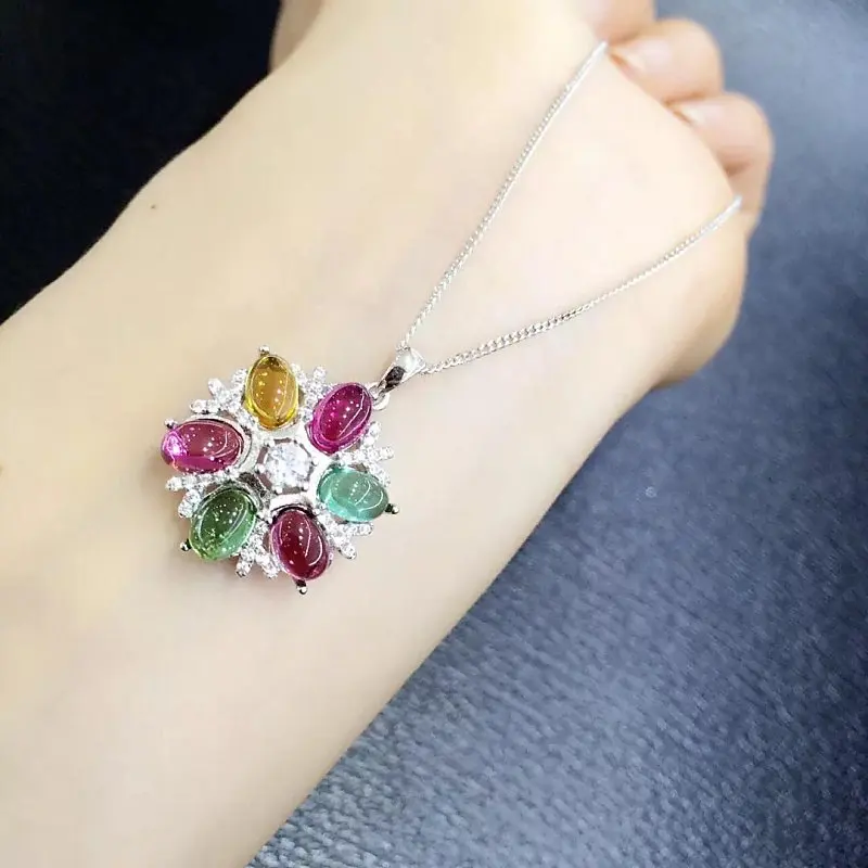 

2017 Collier Qi Xuan_Tourmaline Stone Flower Pendant Necklaces_Real Necklaces_Quality Guaranteed_Manufacturer Directly Sale
