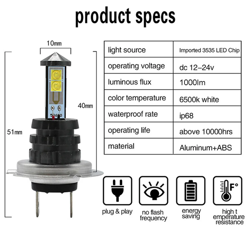 2pcs H1 H3 9006 HB4 H11 H8 H7 Auto LED Fog Light Bulb 9006 880 881 20W LED Bulb Car Daytime Running Light DRL Lamp 6500K White