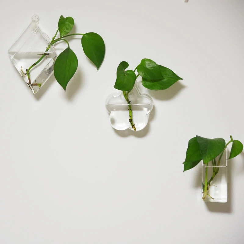 Image Glass vase wholesale creative green plum vase hanging hydroponic bottle shaped transparent glass bottle wall decoration