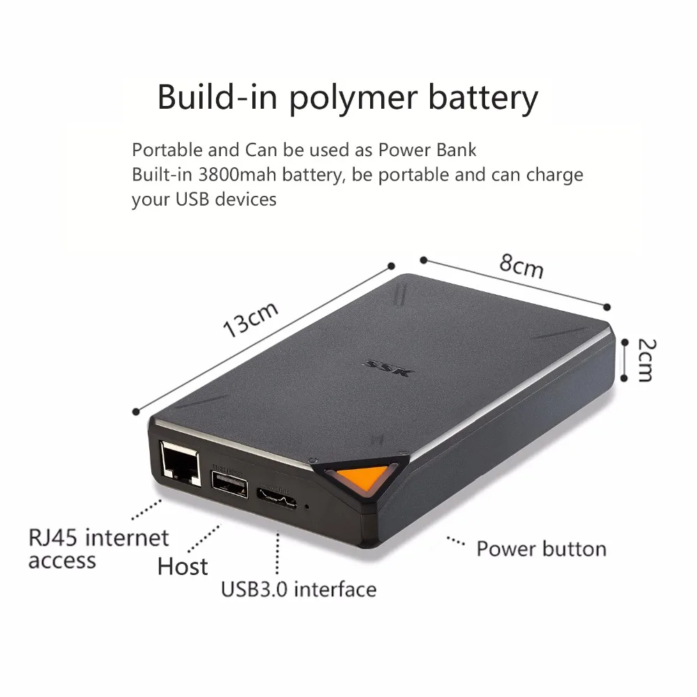 SSK Portable Wireless External Hard Drive Hard Hisk Smart Hard Drive 1TB 2TB Cloud Storage 2.4GHz WiFi Remote Access HDD Case
