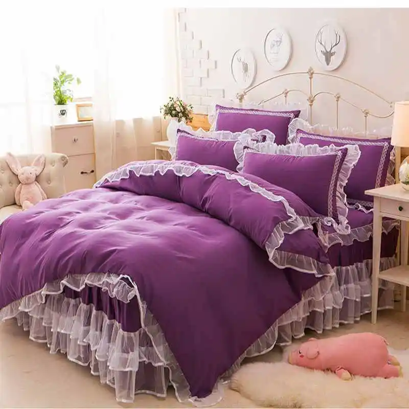 Korean Style Home Textile Bedding Lace Bedspread Bed Sheet 4pcs