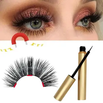 

1 Pair Magnetic False Eyelashes + Magnetic Liquid Eyeliner Waterproof Natural False Eyelashes Magnet Lashes Extension Eyelashes