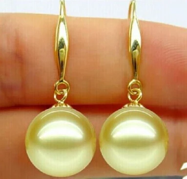 

wb001 AAA pair of natural 10-11MM Australian south sea gold pearl earrings