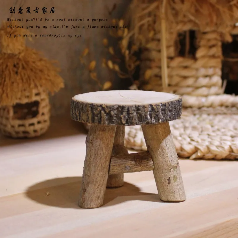 

Retro Handmade Wooden Chair Newborn Photography Props Mini Chairs Figurines Creative Home Decor Miniatures Ins
