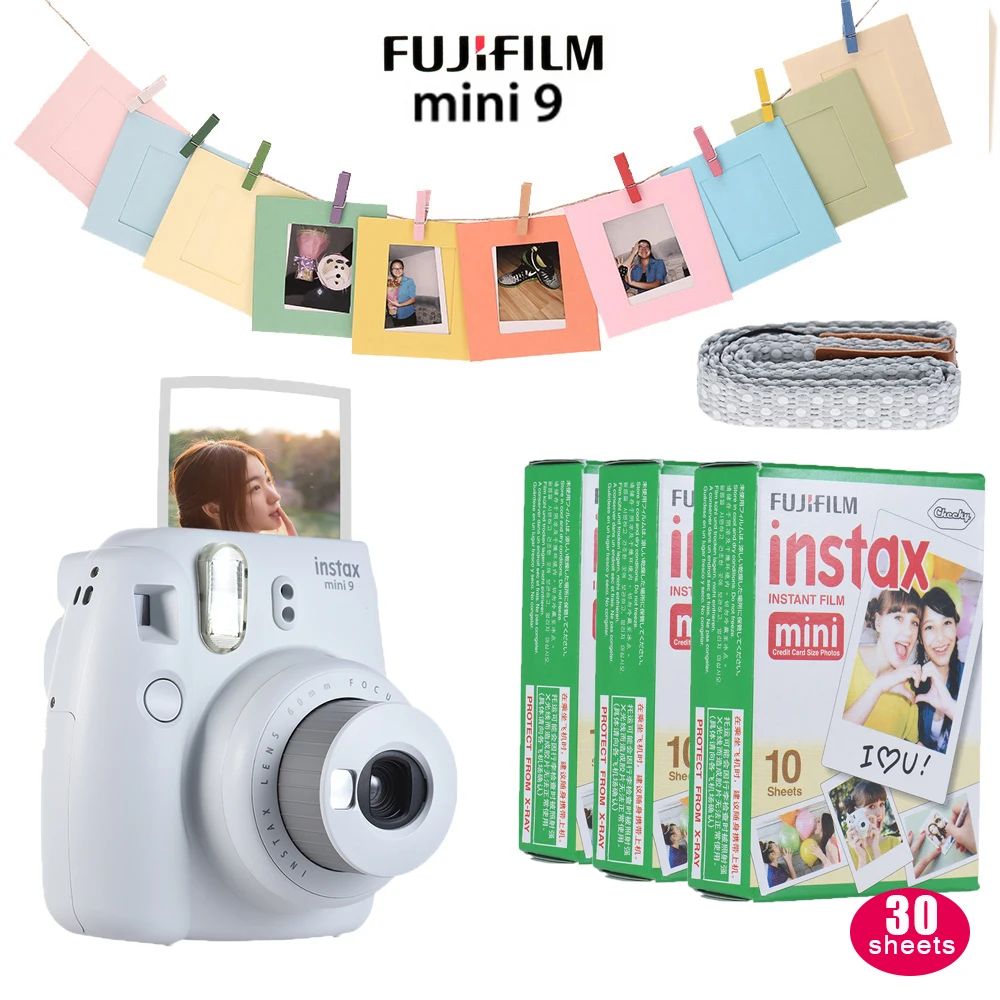 

New Fujifilm Instax Mini 9 Camera Kit Set Film Camera Photo Instant Camera With 30 * Film + Photo Frame + Clip + String