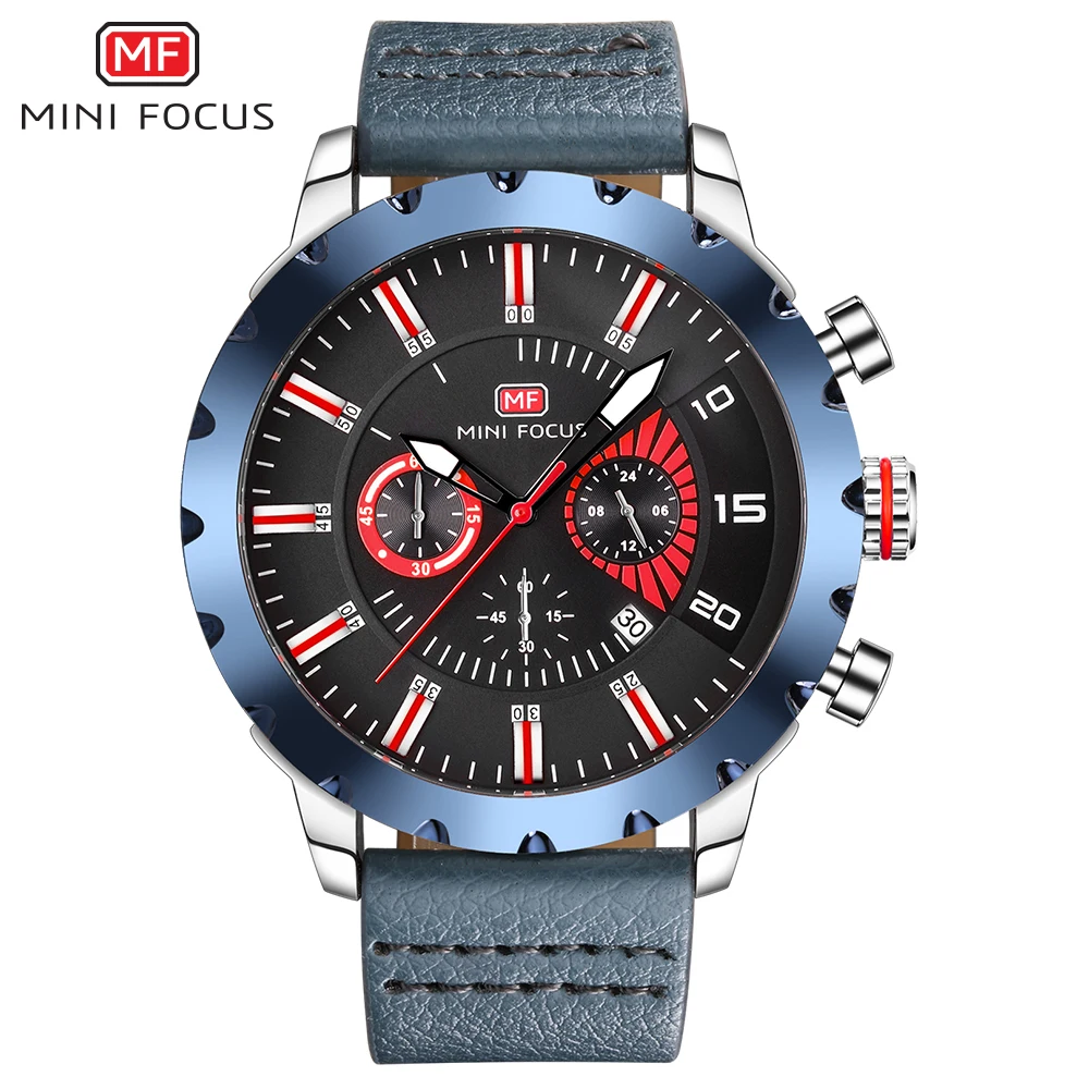 

MINIFOCUS Luxury Brand Men Watch Waterproof Chronograph Date Quartz Man Watches Military Army leather Male Wristwatches Clock