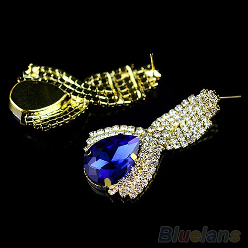 Bluelans Charming Women's Sparkling Rhinestone Luxury Waterdrop Crystal Golden Drop Earrings