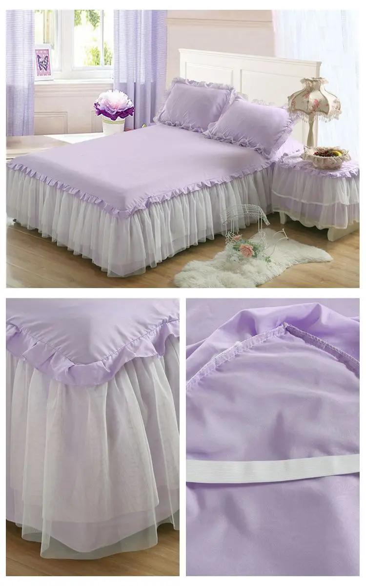 Однотонная кружевная кровать юбка постельные принадлежности Простыня наволочка домашний декор 7 цветов faldones para la cama