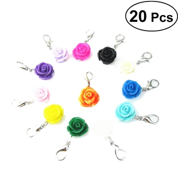 

20pcs Colorful Rose Dangle Charms Pendant with Lobster Clasp Jewelry Making Necklaces Accessory (Mixed Color)