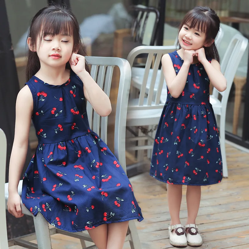 

Flower Girls Party Dress Summer Sweet Flower Pattern Kids Dresses for Girls Sleeveless A-line Toddler Teen Children Clothing
