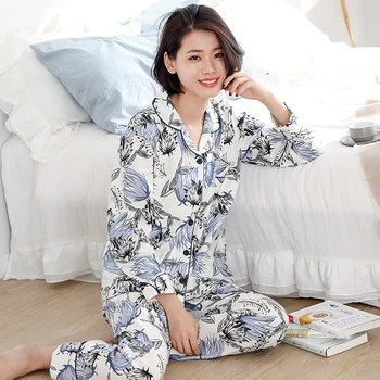 

Brand Autumn 100% Cotton Pajama Sets Elegant Women Pijamas Pajama Sets Ladies Sleepwear Mujer Female Pyjamas Set Home Clothing