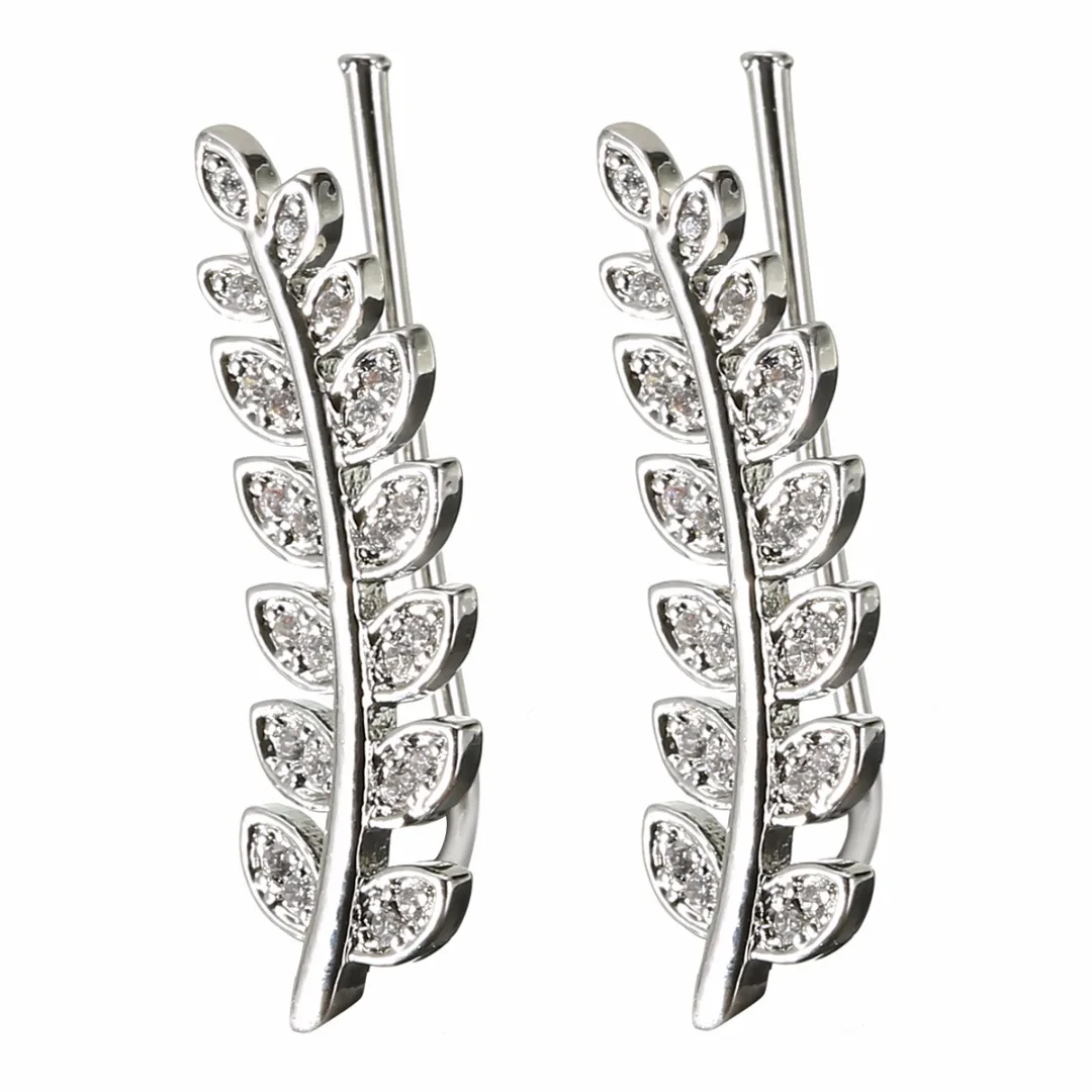 1Pair Leaf Clip Cuffs Earring Brincos Female Charming Silver Wrap Ear Sweep Climber Earrings Punk Women Jewelry Gift