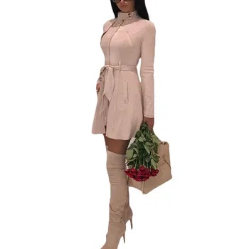 

2019 Autumn New Windbreaker coat Women Casual Fashion Deer Suede Trench coats Women's coat Long Slim Long sleeve Overcoat e083