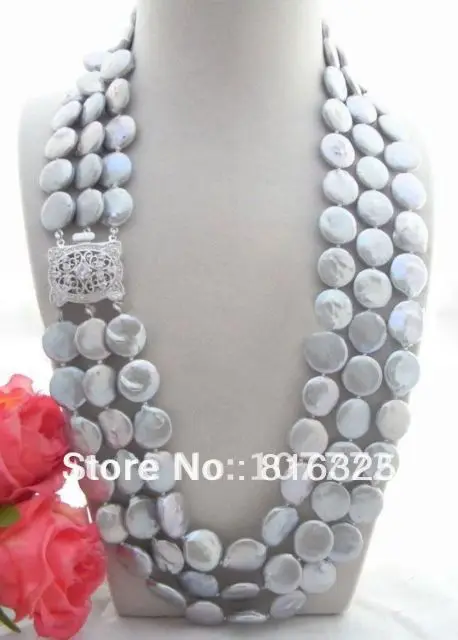 

FREE SHIPPING>> Excellent ! 3S Frash Water Coin Gray Pearl Necklace (A0511)